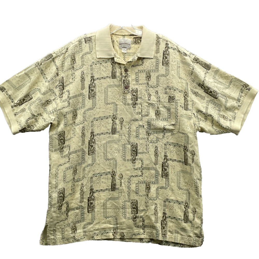 Vintage Tommy Bahama Shirt Men Medium 100% Silk Tiki Hawaiian 90's Coastal Relax